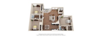 this is a 3d floor plan of a 824 square foot 1 bedroom apartment at the