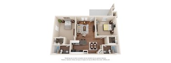 this is a 3d floor plan of a 824 square foot 1 bedroom apartment at the
