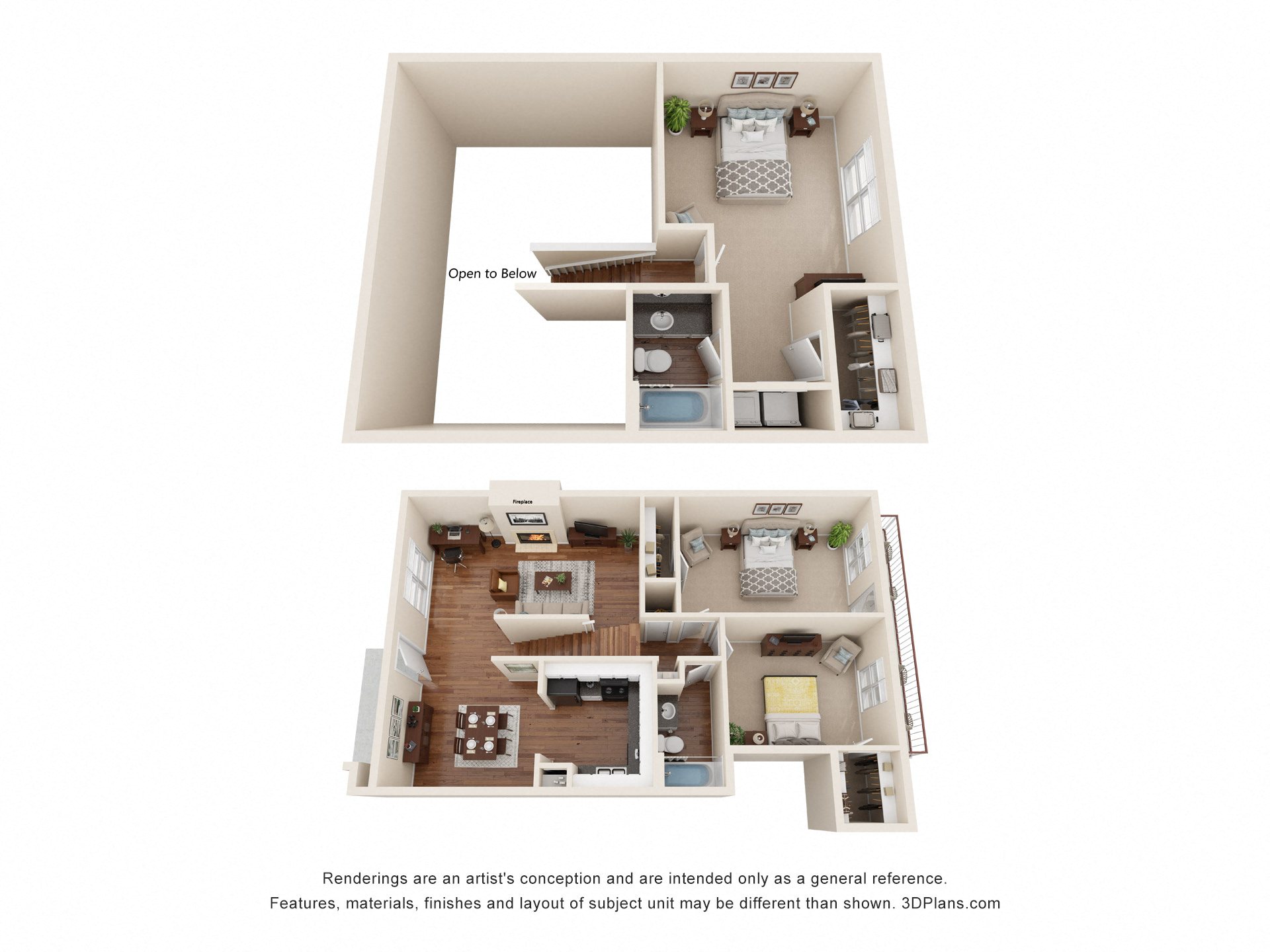 a stylized floor plan of a 1 bedroom apartment