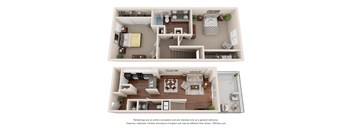 this is a 3d floor plan of a 824 square foot 1 bedroom apartment at the