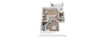 A 3D floor plan of a house with bedrooms on the 2nd and 3rd floor.