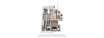 A 3D floor plan of a small apartment with two bedrooms and a living area.