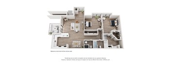 A 3D floor plan of a house with bedrooms on the second and third floor.