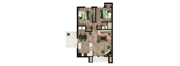A floor plan of a house with a living room, dining room, kitchen, and bathroom.
