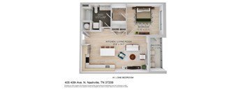 a floor plan of a one bedroom apartment with a bathroom and a living room