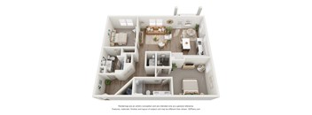 a 3d floor plan of a home with a bedroom and living room
