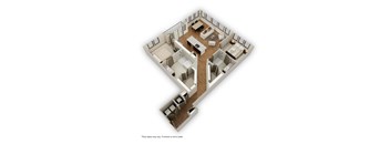 a shaped floor plan of a house with a bedroom and a living room