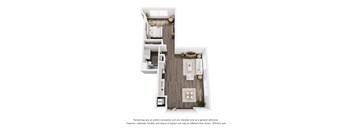 A floor plan of a house with a kitchen, living room, and two bedrooms.