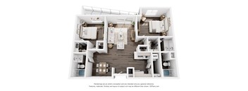 A 3D floor plan of a house with labeled rooms.