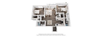 A floor plan of a house with a kitchen, living room, and two bedrooms.