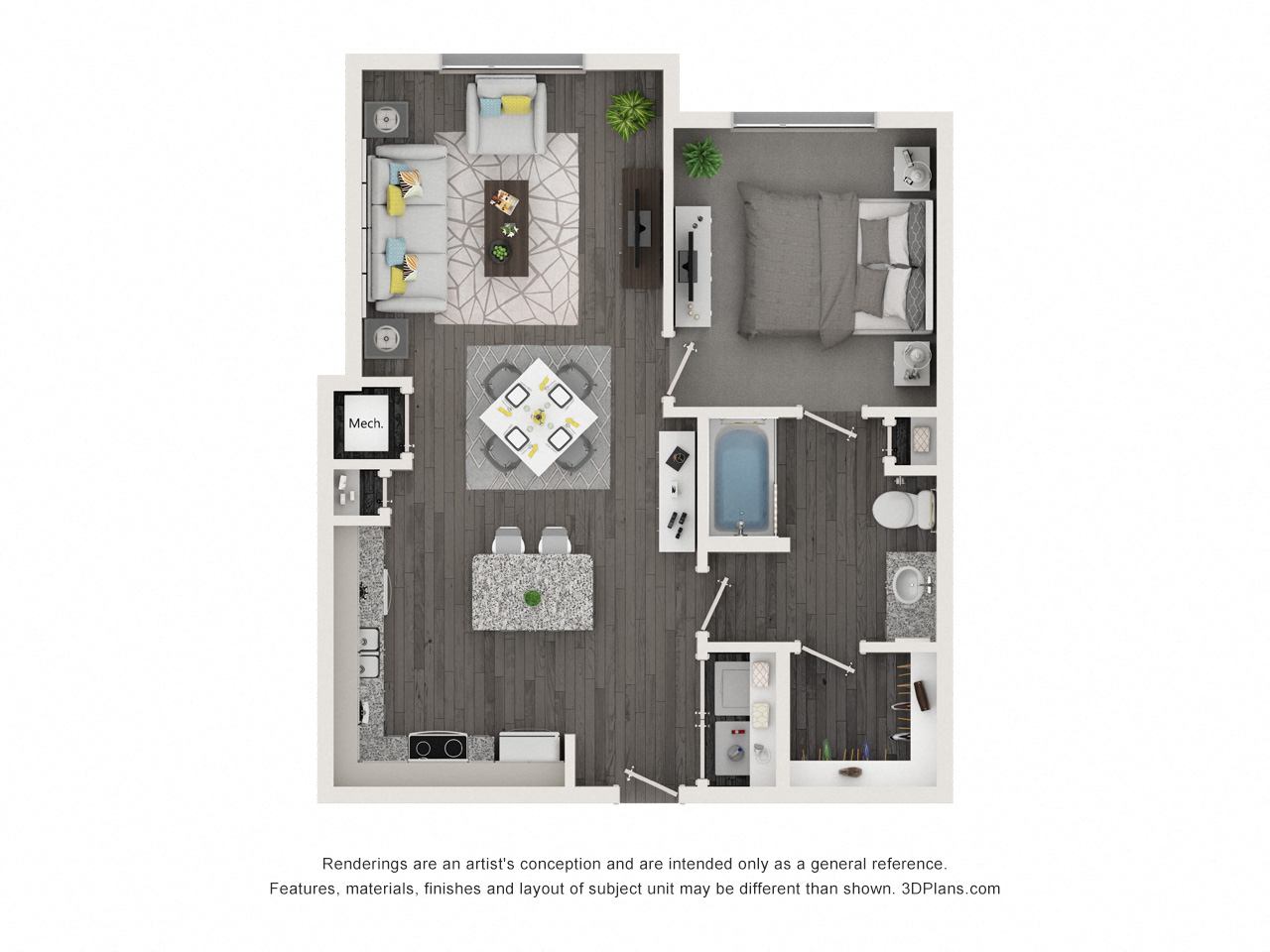a 1120 sqft 1 bedroom floor plan