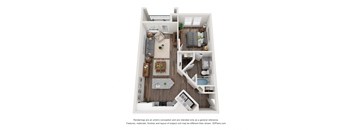 a 3d floor plan of a 1 bedroom apartment