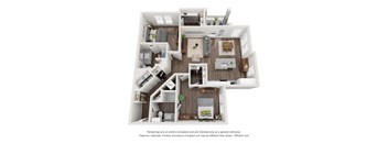 a 3d furnished floor plan of a 1 bedroom apartment