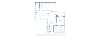 A floor plan of a house with a living room, two bedrooms, a bathroom, a kitchen, a dining room, and a pantry.