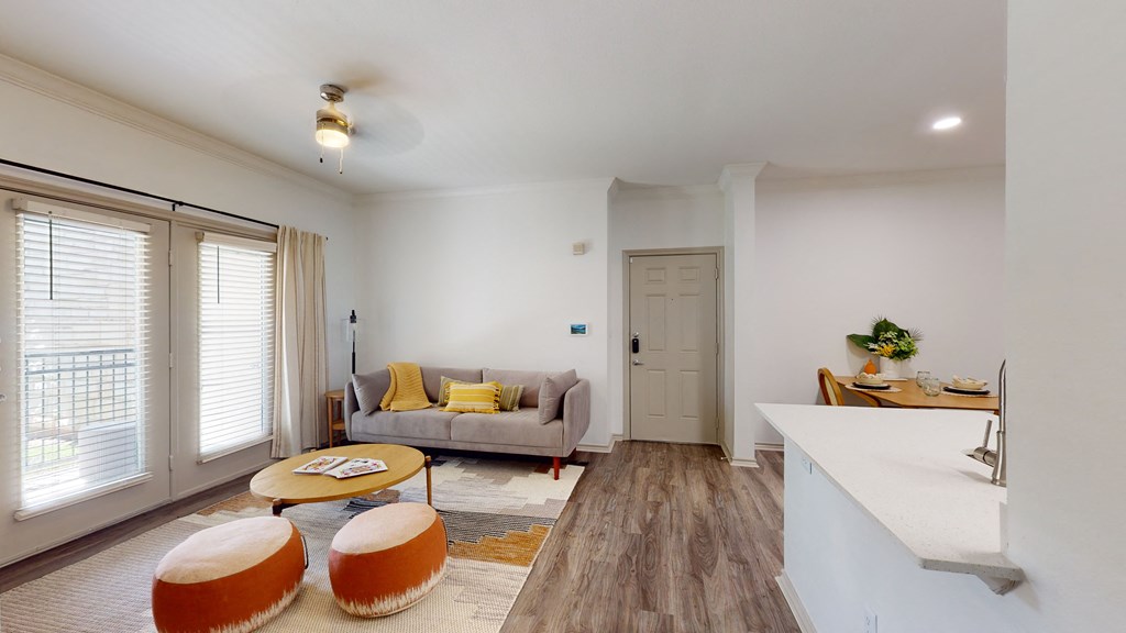 a living room with a couch and a coffee table