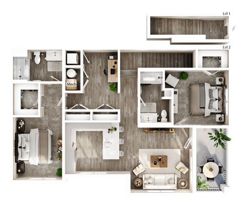 a floor plan of a bedroom with a bathroom and a living room