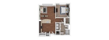 a stylized floor plan with a bedroom and a bathroom