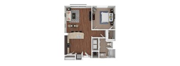 a stylized floor plan with a bedroom and a bathroom
