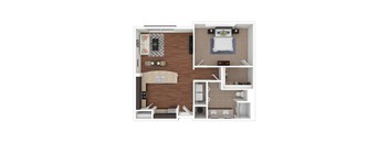 a stylized floor plan with a bedroom and a bathroom