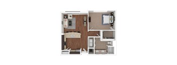 a stylized floor plan with a bedroom and a bathroom