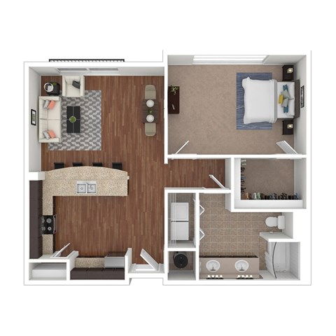 a stylized floor plan with a bedroom and a bathroom
