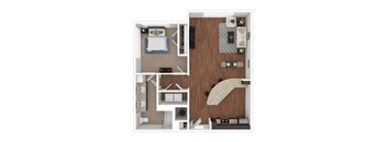 a stylized floor plan with a bedroom and a bathroom
