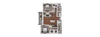 a stylized floor plan with bedrooms and a living room