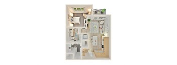 a view of the 1 bedroom floor plan of a 2100 sq ft apartment