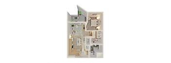 a stylized floor plan of a bedroom apartment