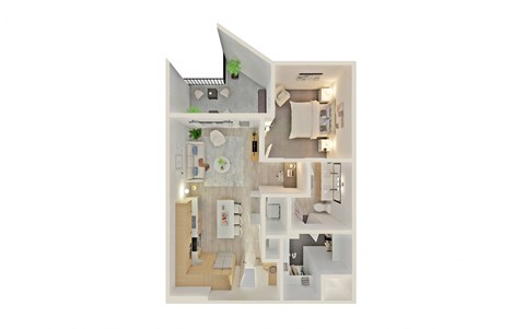 a stylized floor plan of a bedroom apartment