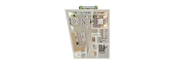 a floor plan of a studio apartment with a bedroom and living room