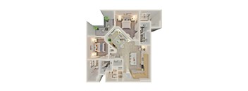 a stylized floor plan of a studio apartment