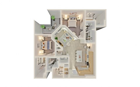 a stylized floor plan of a studio apartment
