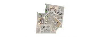 a stylized floor plan of a bedroom apartment