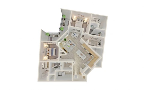 a stylized floor plan of a bedroom apartment