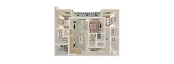 a bedroom floor plan with a bathroom and a living room