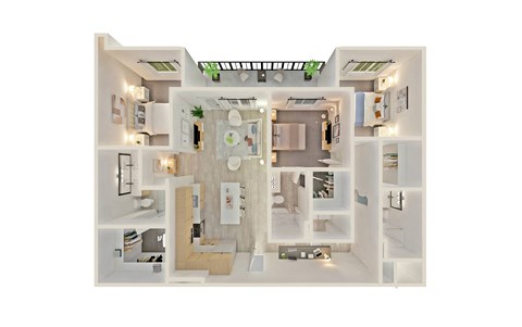 a bedroom floor plan with a bathroom and a living room