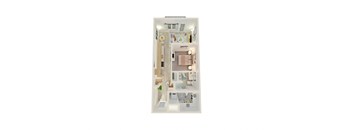 a bedroom floor plan with a bathroom and a living room