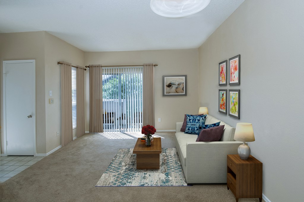 a living room with a couch and a coffee table