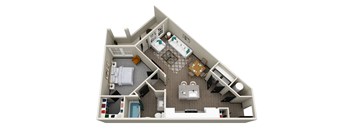 a 3d floor plan of a studio apartment