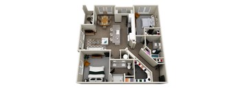 a 3d floor plan of a two bedroom apartment