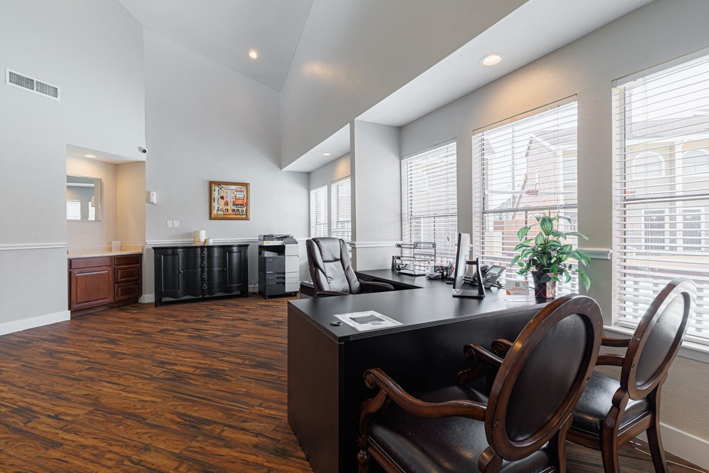 the preserve at cardinal woods office space with desk and chairs and large windows