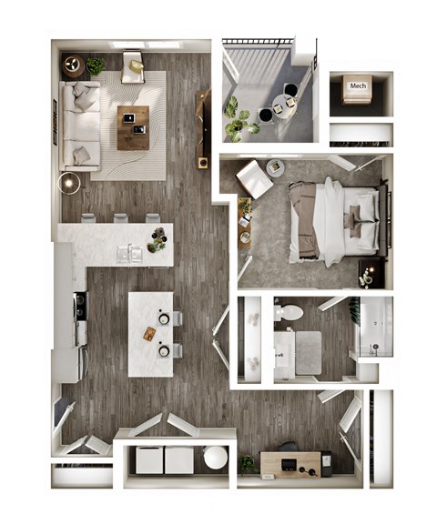 a 1 bedroom floorplan of a 555 sq ft condo