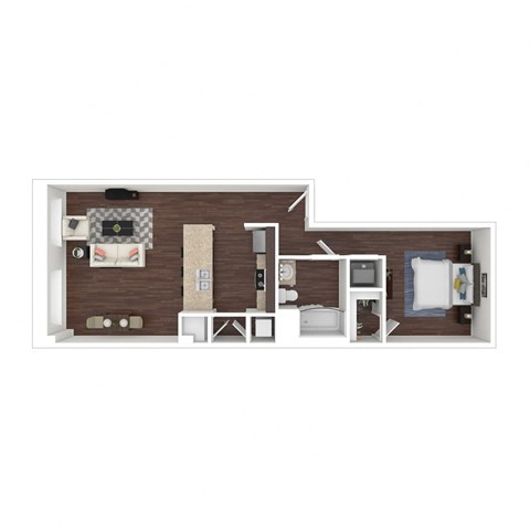a bedroom floor plan with a bed a desk and a mirror