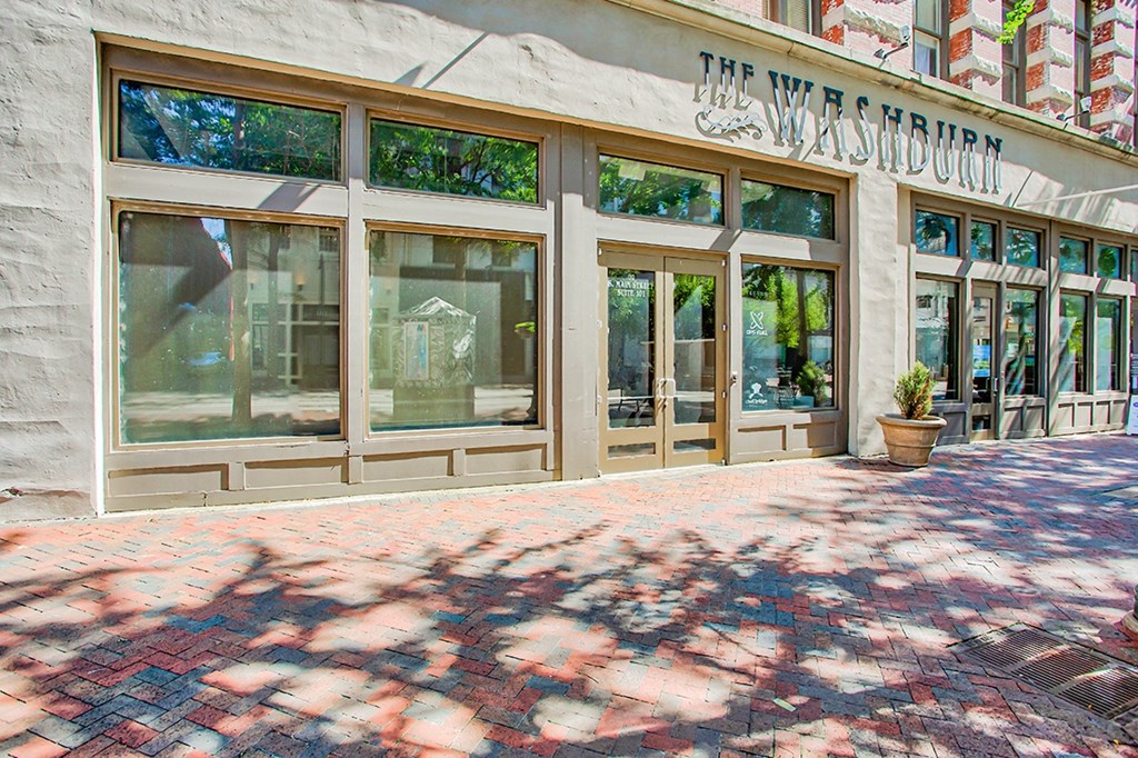 a view of the front of the building from the sidewalk