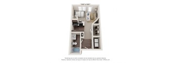 a stylized floor plan with a bedroom and a living room
