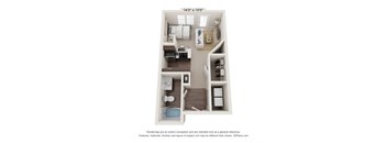 a stylized floor plan with a bedroom and a living room