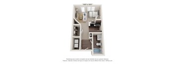 a stylized floor plan with a bedroom and a living room