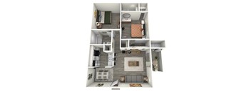 a 3d rendering of our 1 bedroom apartment at princeton court apartments in dallas