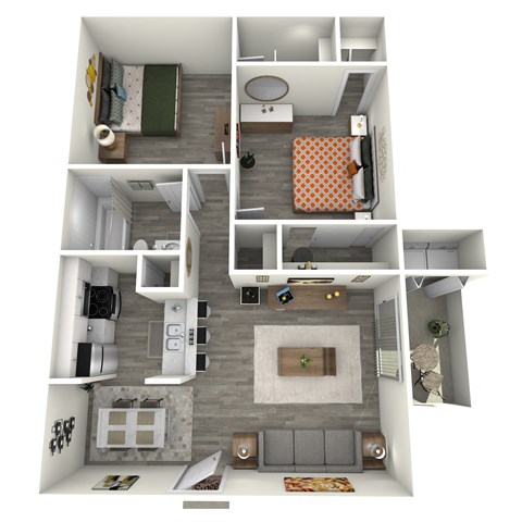 a 3d rendering of our 1 bedroom apartment at princeton court apartments in dallas